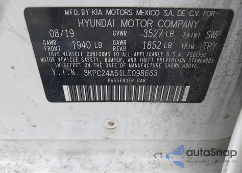 2020 Hyundai Accent Se из США, поврежденный, VIN 3KPC24A61LE098663